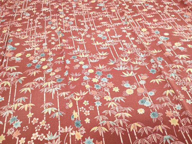 平和屋着物▽上質な小紋 単衣 型染め 笹竹文 鬼しぼ縮緬 正絹 逸品 DABI4792sf