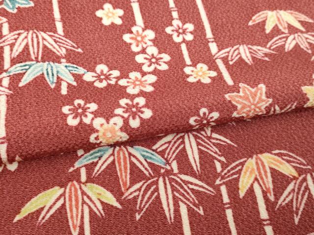 平和屋着物▽上質な小紋 単衣 型染め 笹竹文 鬼しぼ縮緬 正絹 逸品 DABI4792sf