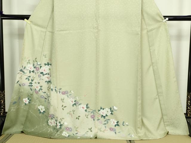 平和屋着物▽訪問着 単衣 友禅 枝花文 暈し染め ロング丈 正絹 逸品 DABI4800sf