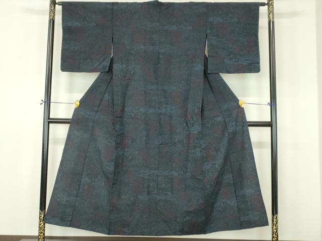 平和屋着物▽結城紬 単衣 草花文 正絹 逸品 DABI4818sf