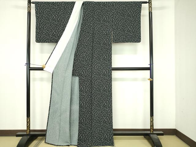 平和屋着物▽上質な小紋 単衣 文字文 黒地 正絹 逸品 DABI4826sf