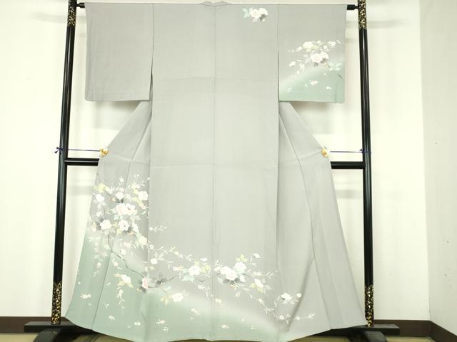 平和屋着物▽訪問着 単衣 友禅 枝花文 暈し染め 正絹 逸品 DABI4829sf