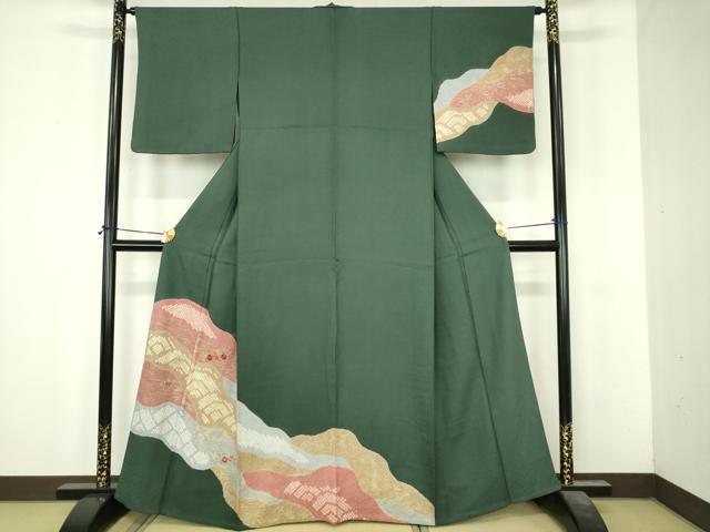平和屋着物▽訪問着 単衣 絞り 刺繍 流水草花文 金彩 正絹 逸品 DABI4831sf