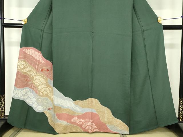 平和屋着物▽訪問着 単衣 絞り 刺繍 流水草花文 金彩 正絹 逸品 DABI4831sf