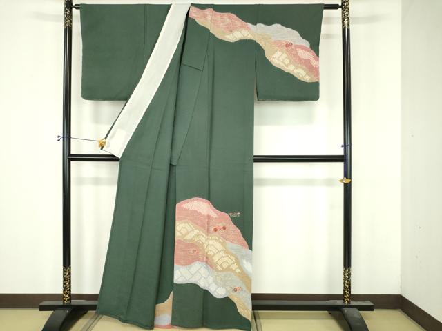 平和屋着物▽訪問着 単衣 絞り 刺繍 流水草花文 金彩 正絹 逸品 DABI4831sf