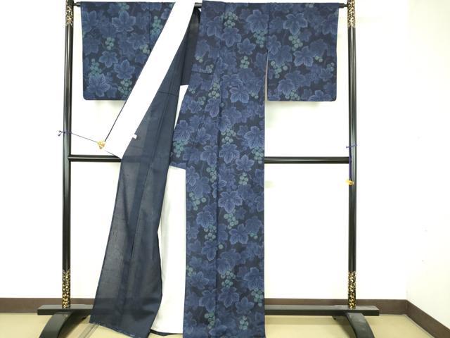 平和屋着物▽染織の名門 しょうざん 生紬 単衣 柿渋染 葡萄蔦の葉文 証紙付き 正絹 逸品 DABI4833sf