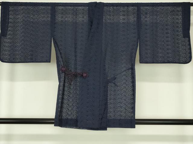 平和屋着物▽道中着 スリーシーズン 春夏秋 塵除け 総レース 舞葉文 濃藍色 交織 逸品 DABI4836sf