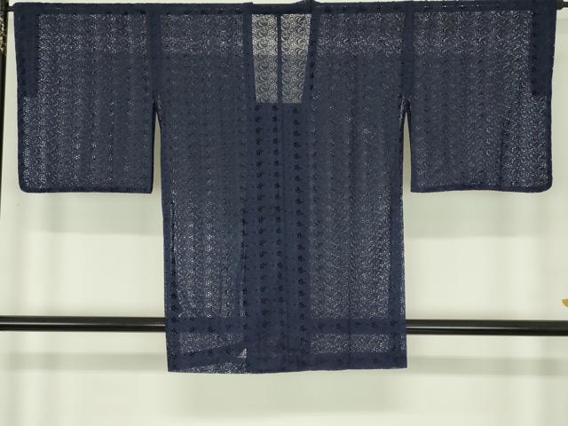 平和屋着物▽道行コート スリーシーズン 春夏秋 塵除け 総レース 葡萄唐草文 濃藍色 交織 逸品 DABI4837sf