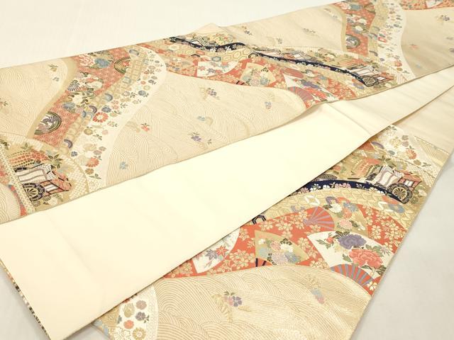 平和屋本店▼西陣 森本織物謹製 六通柄袋帯 九百錦 青海扇花文 24k純金箔 証紙付き 正絹 逸品 DABI4845sf