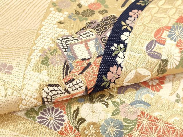 平和屋本店▼西陣 森本織物謹製 六通柄袋帯 九百錦 青海扇花文 24k純金箔 証紙付き 正絹 逸品 DABI4845sf