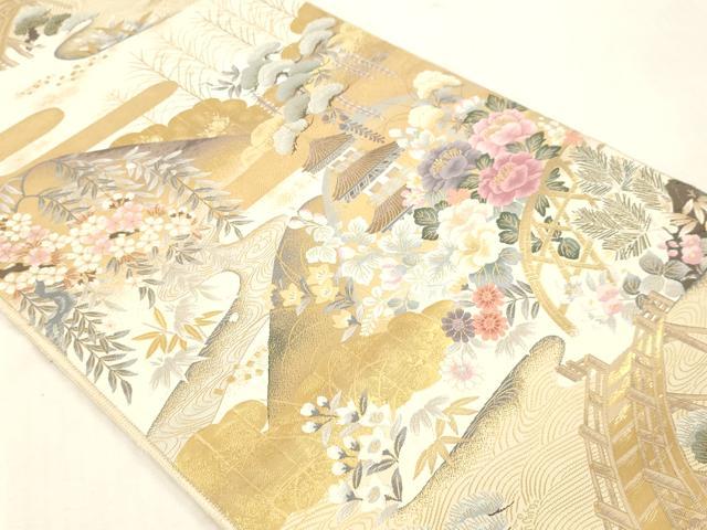 平和屋本店▼福絖織物謹製 本場筑前博多織 六通柄袋帯 しょうはく 王朝絵巻 本金箔 正絹 逸品 DABI4846sf