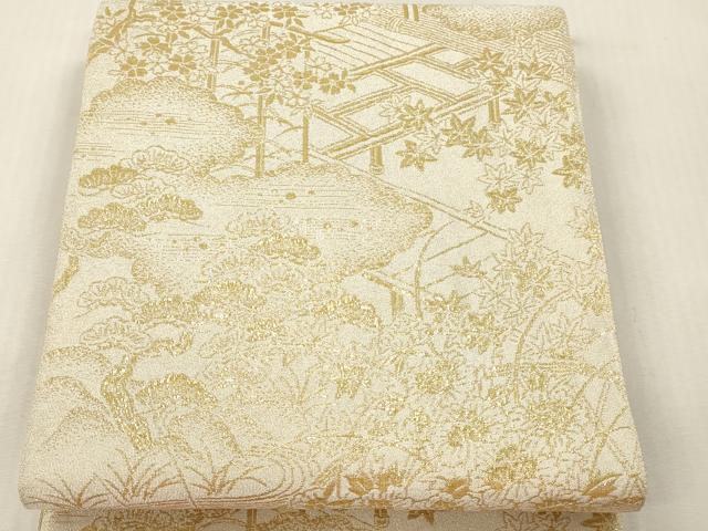 平和屋本店▼六通柄袋帯 つづれ 草花文 弐拾四金箔 正絹 逸品 DABI4856sf