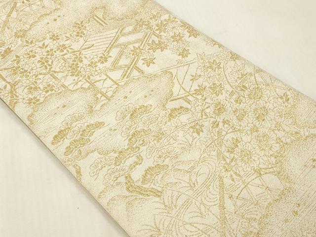 平和屋本店▼六通柄袋帯 つづれ 草花文 弐拾四金箔 正絹 逸品 DABI4856sf