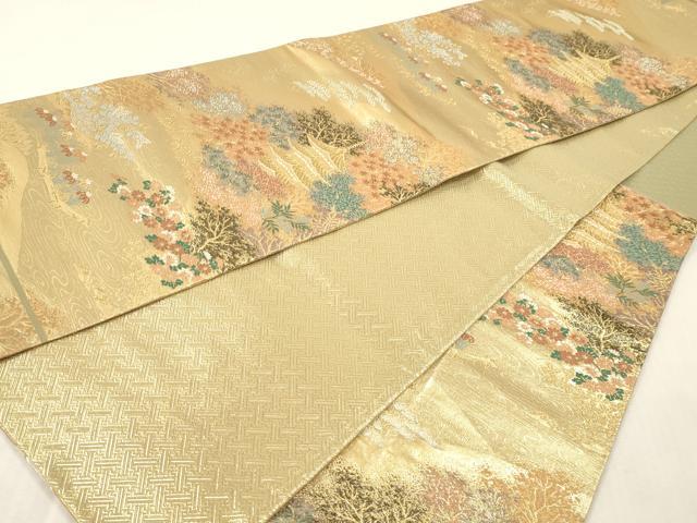 平和屋本店▼佐賀錦 六通柄袋帯 風景草花文 本金二重箔 正絹 逸品 DABI4860sf