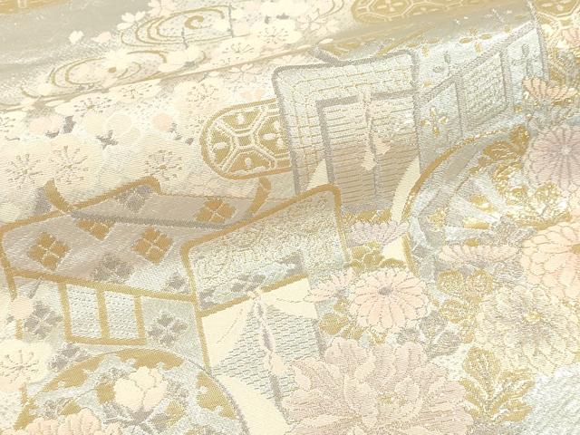 平和屋本店▼六通柄袋帯 御所車花文 純金二重箔 正絹 逸品 DABI4862sf