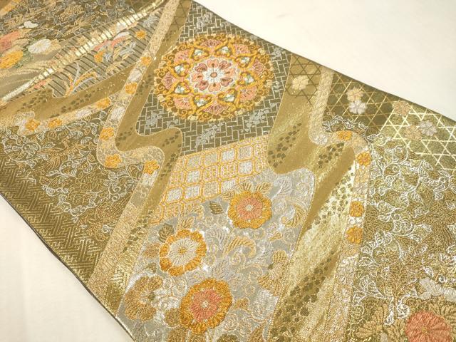 平和屋本店▼六通柄袋帯 正倉院花文 純金 二重箔 正絹 逸品 DABI4865sf