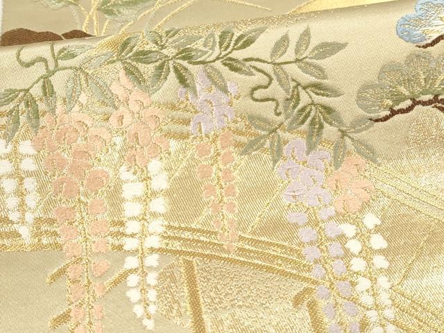 平和屋本店▼六通柄袋帯 唐織 御所車花文 本金箔 正絹 逸品 DABI4875sf