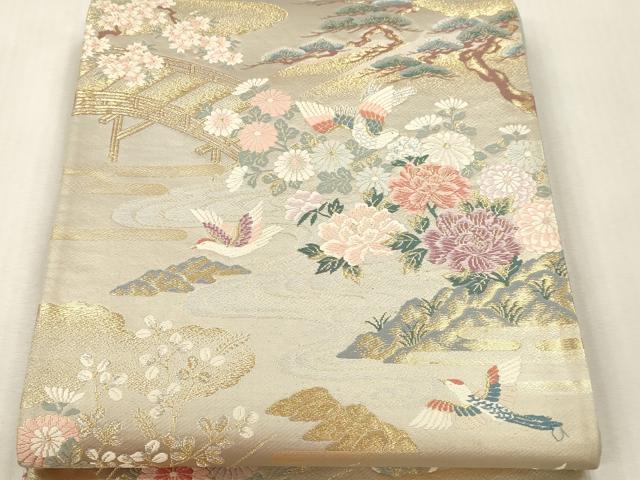 平和屋本店▼六通柄袋帯 景色花鳥文 本金二重箔 正絹 逸品 DABI4880sf