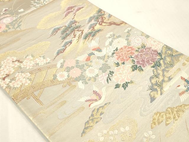 平和屋本店▼六通柄袋帯 景色花鳥文 本金二重箔 正絹 逸品 DABI4880sf