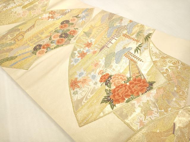 平和屋本店▼六通柄袋帯 王華 京の百景 本金箔 正絹 逸品 DABI4893sf