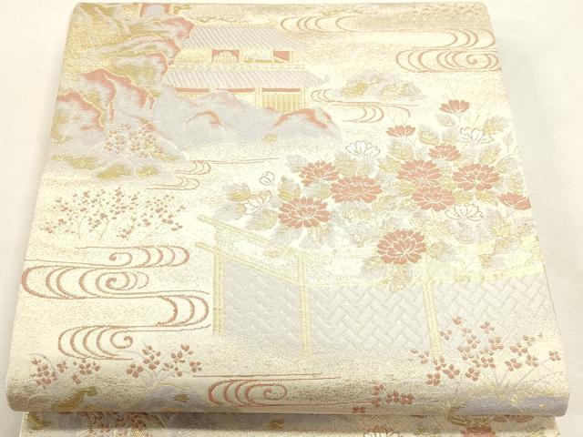 平和屋本店▼六通柄袋帯 九百錦 風景草花文 24金二重箔 正絹 逸品 DABI4896sf