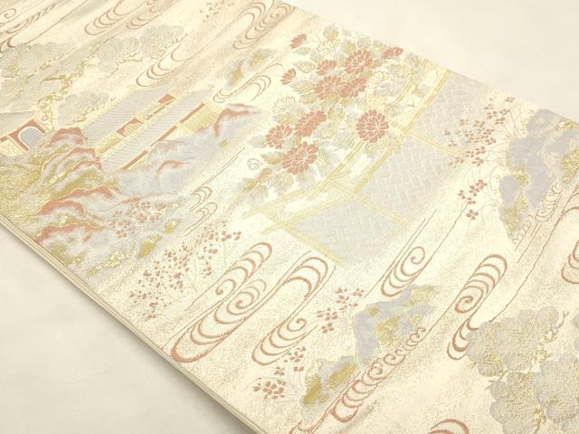 平和屋本店▼六通柄袋帯 九百錦 風景草花文 24金二重箔 正絹 逸品 DABI4896sf