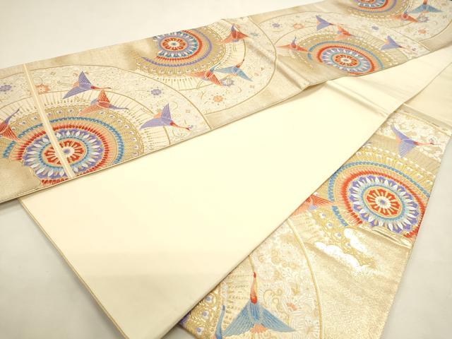 平和屋本店▼六通柄袋帯 唐織 九百錦 飛鶴舞華文 本金箔 正絹 逸品 DABI4897sf