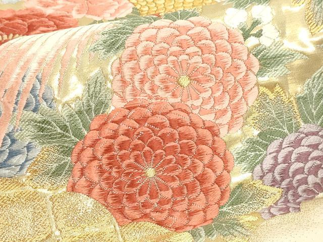 平和屋本店▼「美しいキモノ」お馴染みのメーカー となみ織物 六通柄袋帯 唐織 孔雀花文 純金箔 正絹 逸品 DABI4902sf