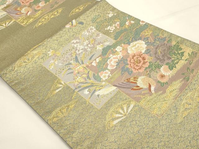 平和屋本店▼六通柄袋帯 花錦彩 花鳥文 本金箔 正絹 逸品 DABI4904sf