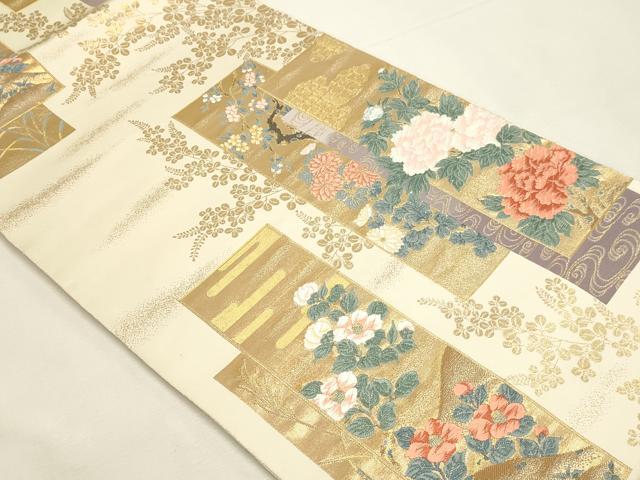 平和屋本店▼六通柄袋帯 唐織 九百 琳派短冊花文 本金箔 正絹 逸品 DABI4912sf