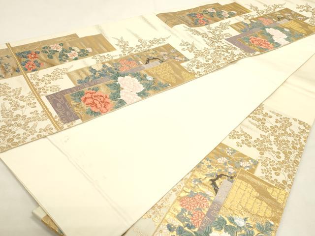 平和屋本店▼六通柄袋帯 唐織 九百 琳派短冊花文 本金箔 正絹 逸品 DABI4912sf