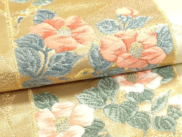 平和屋本店▼六通柄袋帯 唐織 九百 琳派短冊花文 本金箔 正絹 逸品 DABI4912sf