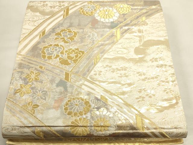 平和屋本店▼六通柄袋帯 渡橋春秋 純金箔二重引 24金 正絹 逸品 DABI4917sf