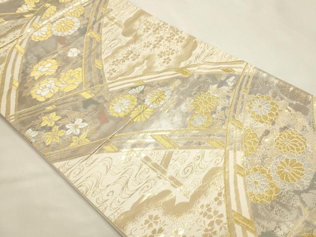 平和屋本店▼六通柄袋帯 渡橋春秋 純金箔二重引 24金 正絹 逸品 DABI4917sf