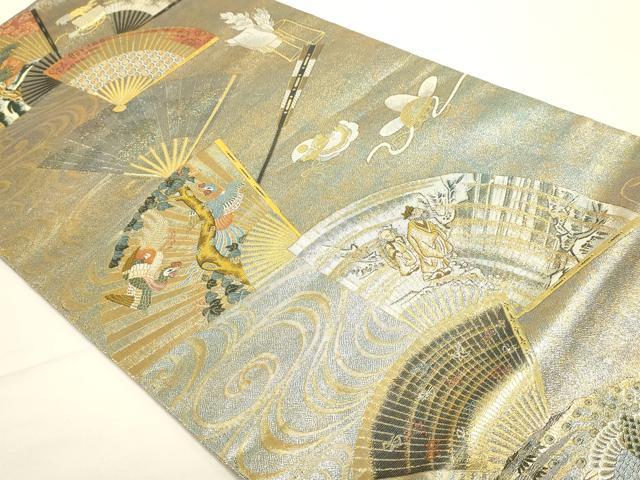 平和屋本店▼西陣あさぎ 両面 全通全景柄袋帯 徳川美術館秘蔵 24金プラチナ二重箔 正絹 逸品 DABI4921sf