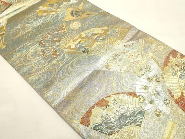 平和屋本店▼西陣あさぎ 両面 全通全景柄袋帯 徳川美術館秘蔵 24金プラチナ二重箔 正絹 逸品 DABI4921sf