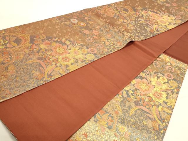 平和屋本店▼六通柄袋帯 貴賓はく 草花文 本金箔二重 正絹 逸品 DABI4922sf