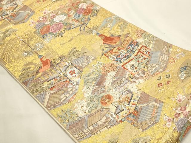 平和屋本店▼西陣 長嶋成織物 ながしま帯 六通柄袋帯 唐織 京の屏風絵 本金箔 正絹 逸品 DABI4927sf