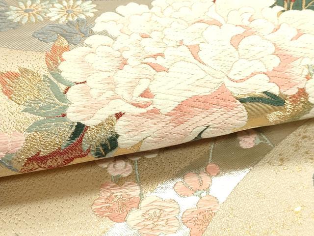 平和屋本店▼六通柄袋帯 唐織 九百錦 加賀紅彩扇文 24k純金箔錦 正絹 逸品 DABI4928sf
