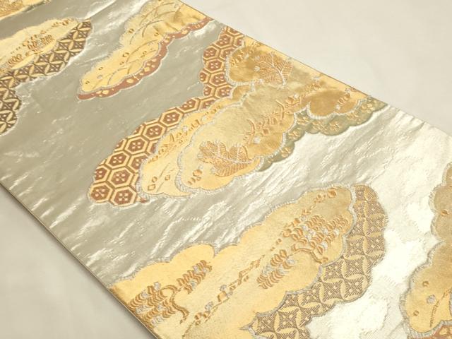 平和屋着物▼六通柄袋帯 雲取り正倉院文 金彩箔錦 正絹 逸品 DABI4939sf