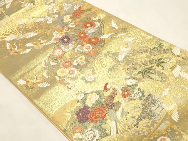 平和屋本店▼六通柄袋帯 唐織 峰鶴錦 本金箔二重 正絹 逸品 DABI4941sf