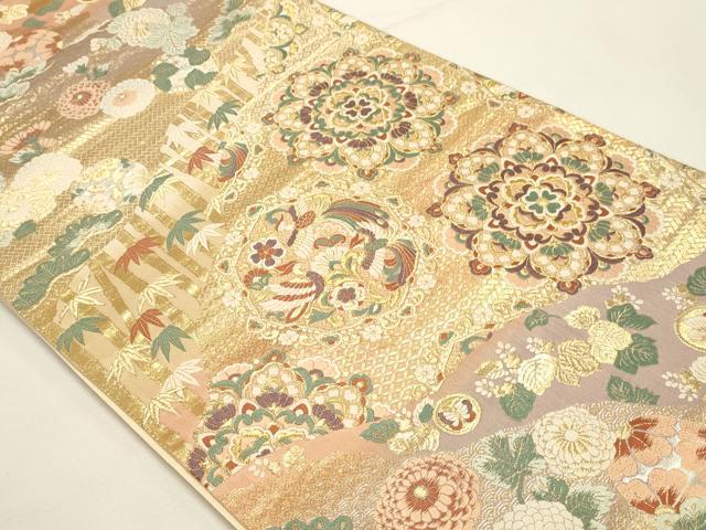 平和屋本店▼六通柄袋帯 鳳凰正倉院花文 本金箔 正絹 逸品 DABI4945sf