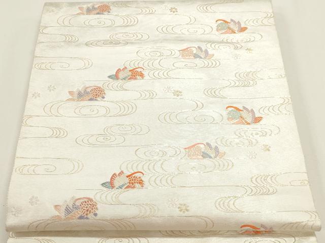 平和屋本店▼六通柄袋帯 流水花鳥文 手織二重箔 純金箔 正絹 逸品 DABI4948sf