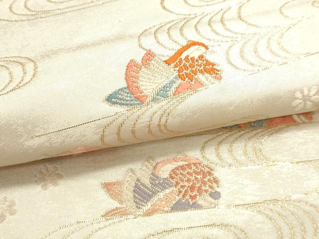 平和屋本店▼六通柄袋帯 流水花鳥文 手織二重箔 純金箔 正絹 逸品 DABI4948sf