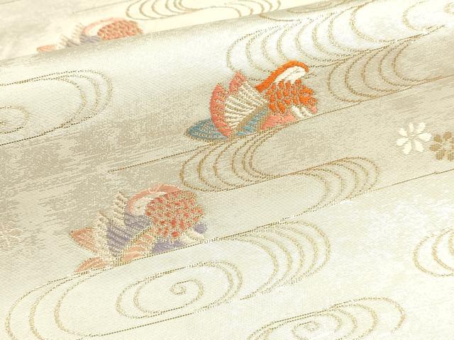平和屋本店▼六通柄袋帯 流水花鳥文 手織二重箔 純金箔 正絹 逸品 DABI4948sf