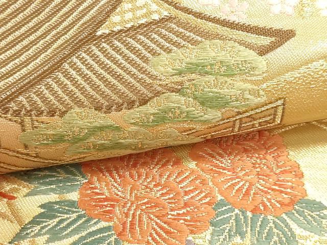 平和屋本店▼六通柄袋帯 唐織 風景草花文 本金箔 正絹 逸品 DABI4951sf