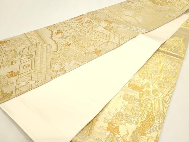 平和屋本店▼全通全景柄袋帯 人物風景文 本金箔 正絹 逸品 DABI4952sf