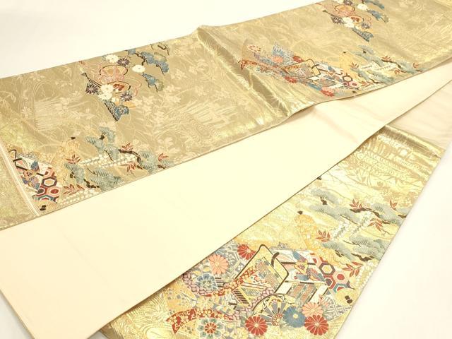 平和屋本店▼六通柄袋帯 御所車花文 本金箔 正絹 逸品 DABI4963sf