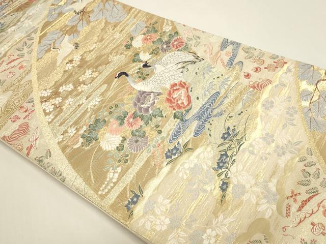 平和屋本店▼六通柄袋帯 唐織 九百錦 流水群れ鶴花文 純金箔 正絹 逸品 DABI4964sf
