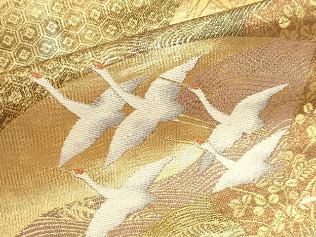 平和屋本店▼六通柄袋帯 扇面鴛鴦文 本金二重箔 正絹 逸品 DABI4984sf
